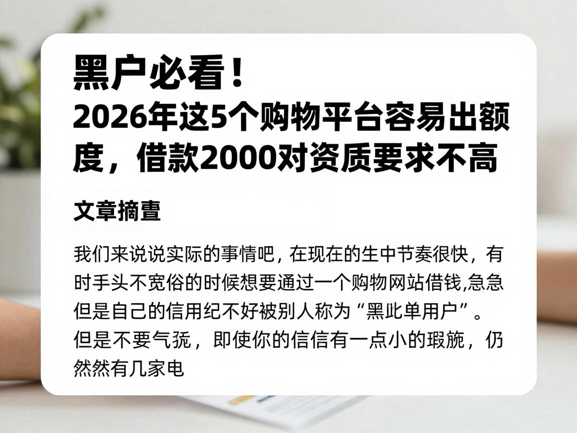黑户必看!2026年这5个购物平台容易出额度,借款2000对资质要求不高