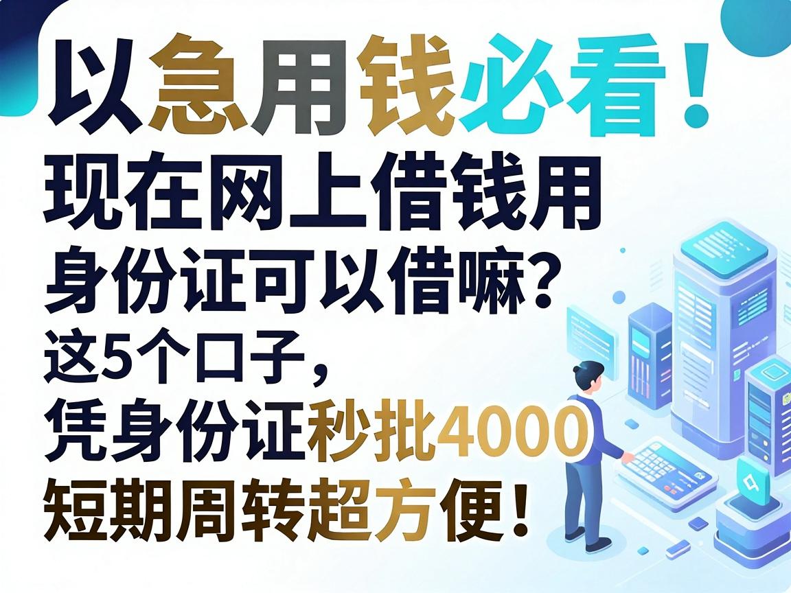 急用钱必看！现在网上借钱用身份证可以借嘛？这5个口子凭身份证秒批4000，短期周转超方便！