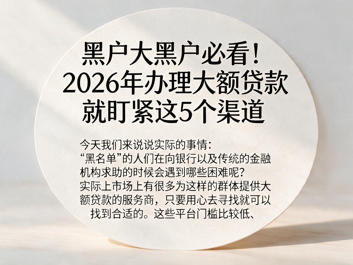 黑户大黑户必看!2026年办理大额贷款就盯紧这5个渠道