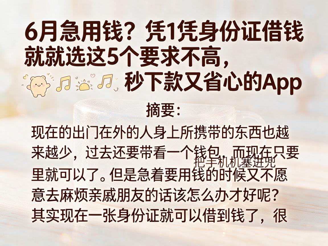 6月急用钱?凭1张身份证借钱就选这5个要求不高、秒下款又省心的App