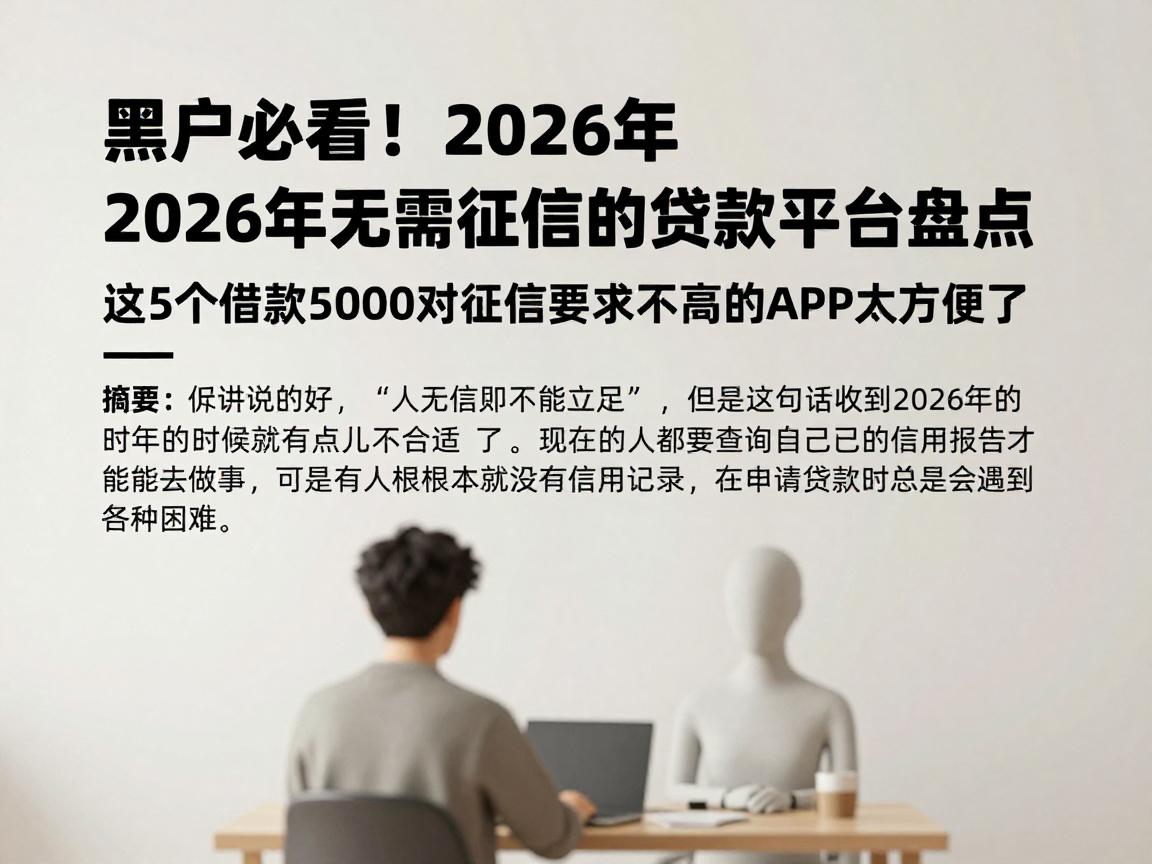 黑户必看!2026年无需征信的贷款平台盘点,这5个借款5000对征信要求不高的APP太方便了