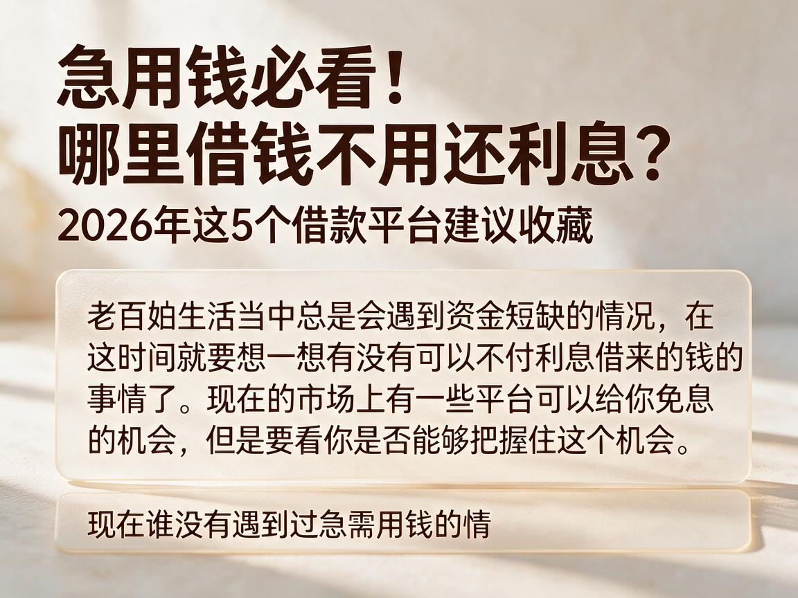 急用钱必看!哪里借钱不用还利息?2026年这5个借款平台建议收藏