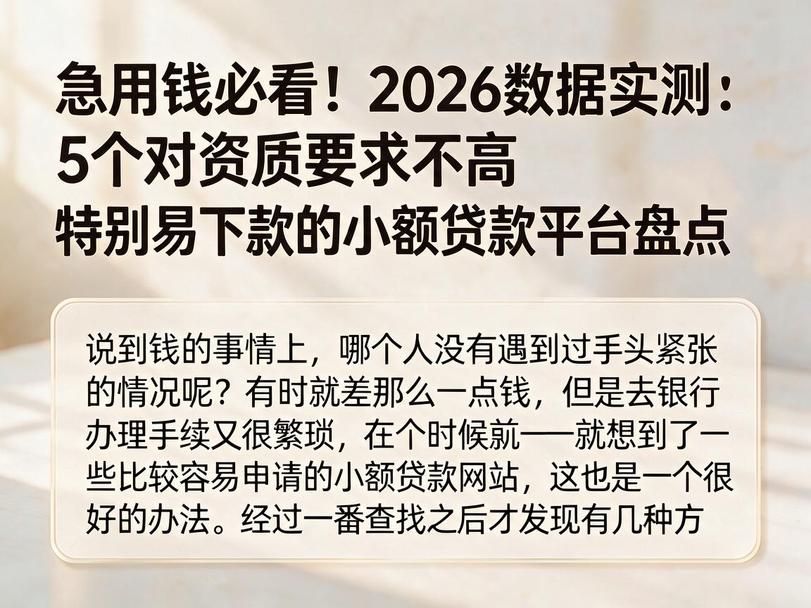 急用钱必看!2026数据实测:5个对资质要求不高、特别容易下款的小额贷款平台盘点