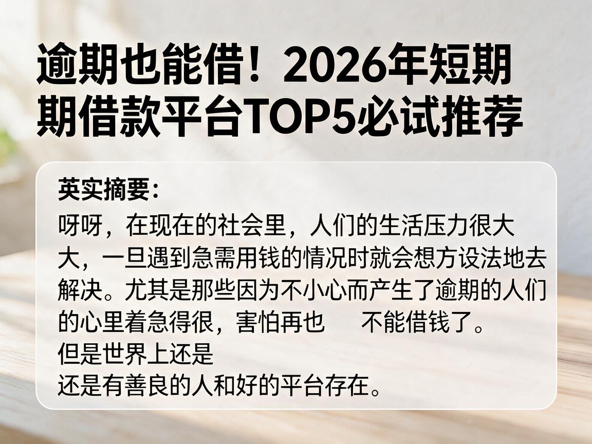 逾期也能借!2026年短期借款平台TOP5必试推荐