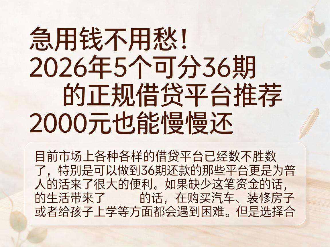 急用钱不用愁!2026年5个可分36期的正规借贷平台推荐,2000元也能慢慢还