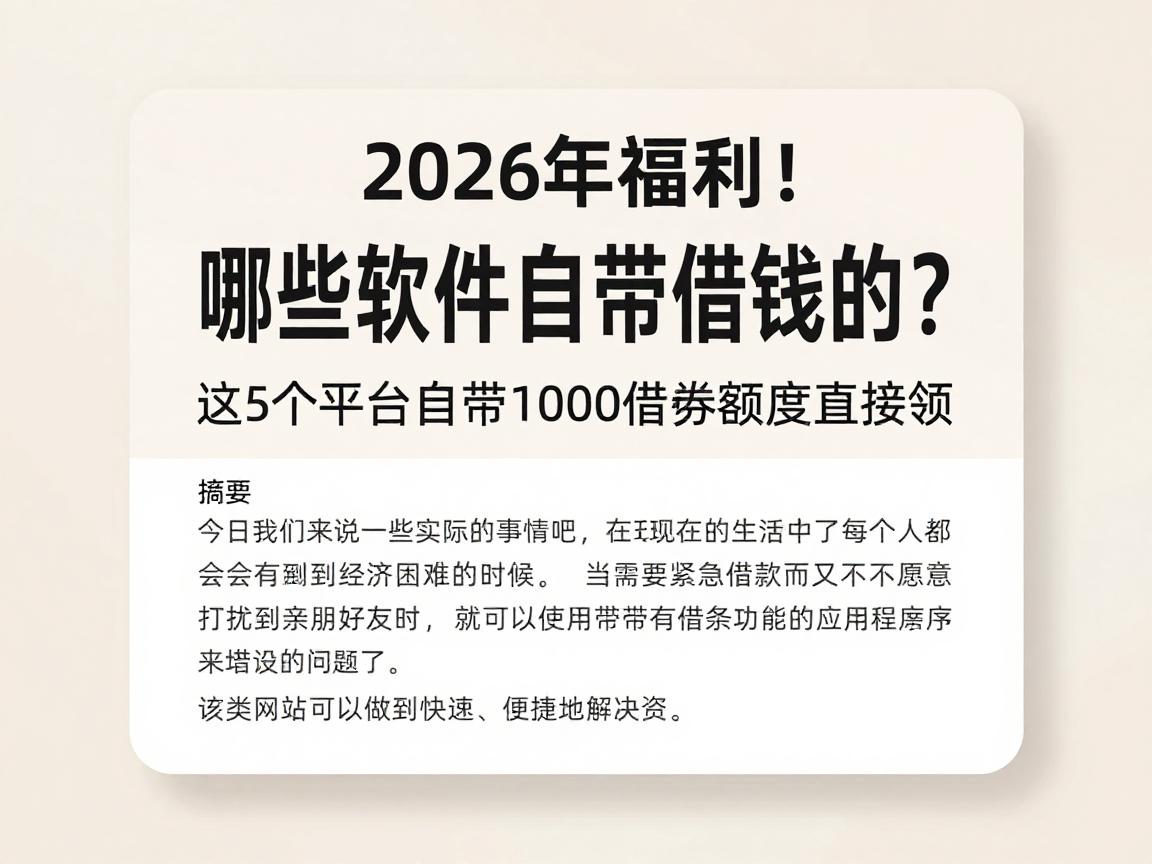 2026年福利!哪些软件自带借钱的?这5个平台自带1000借款额度直接领