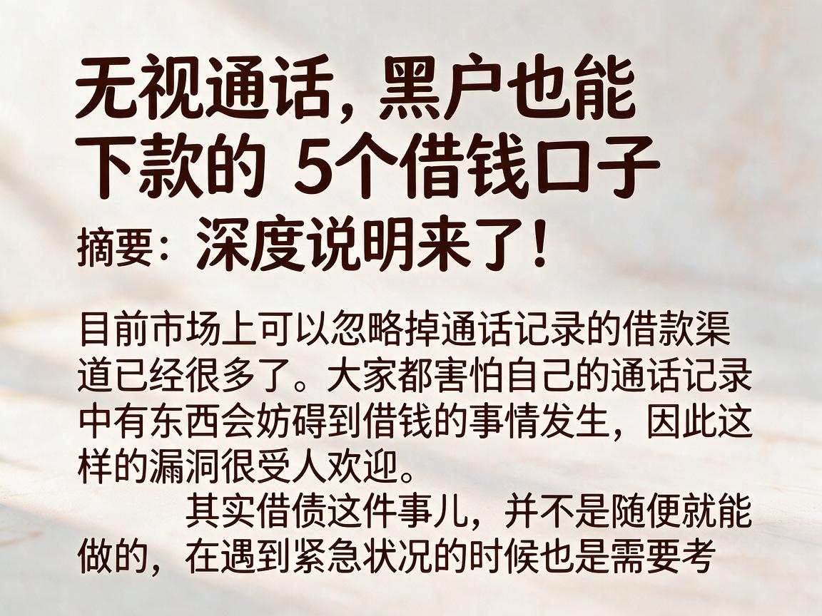 无视通话,黑户也能下款的5个借钱口子,深度说明来了!