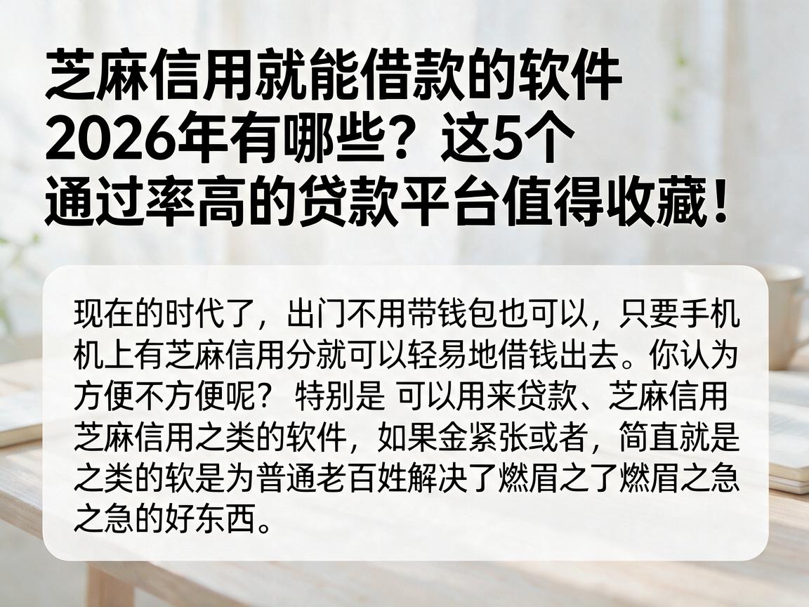 芝麻信用就能借款的软件2026年有哪些?这5个通过率高的贷款平台值得收藏!
