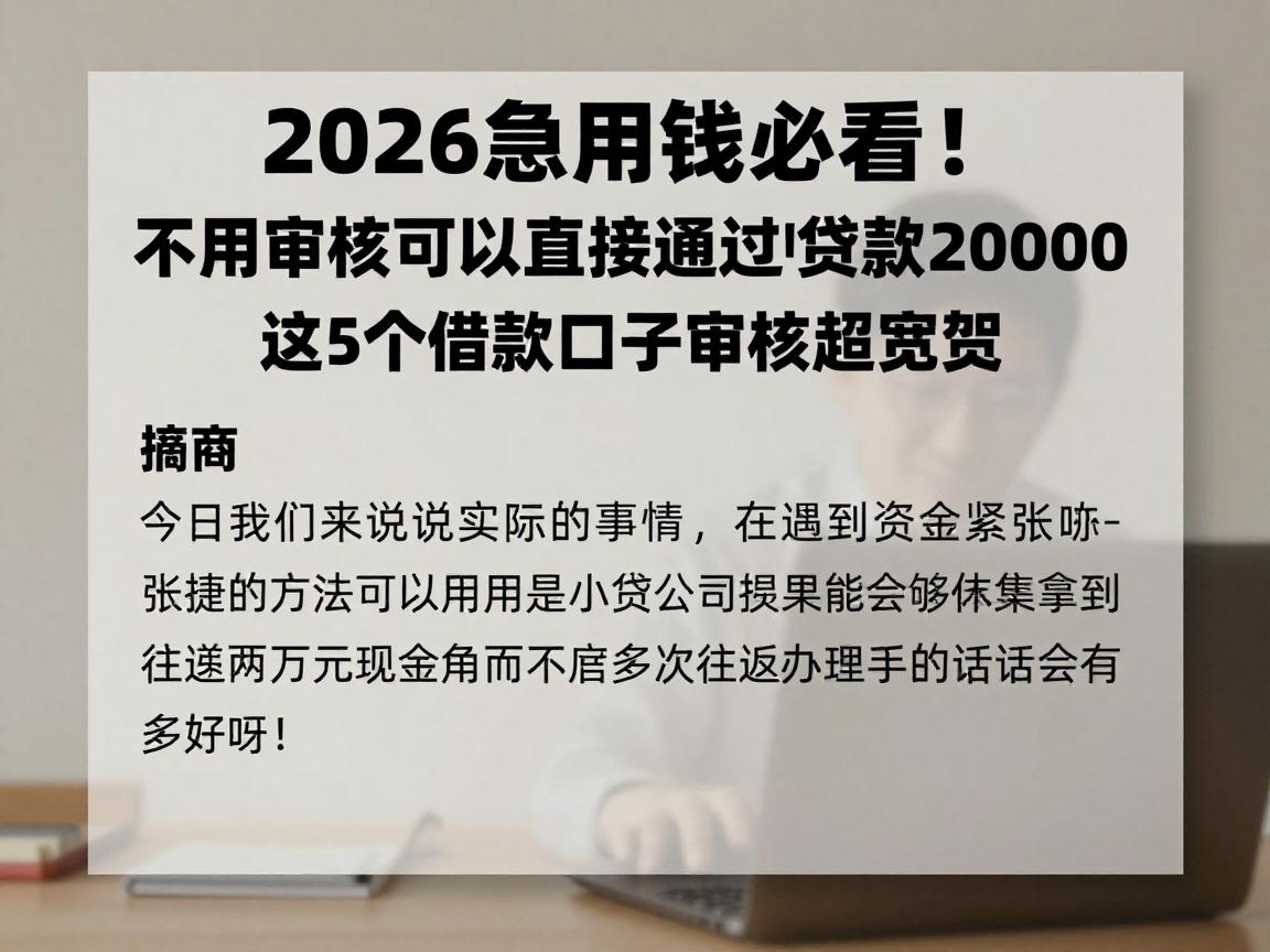 2026急用钱必看!不用审核可以直接通过的贷款20000,这5个借款口子审核超宽松