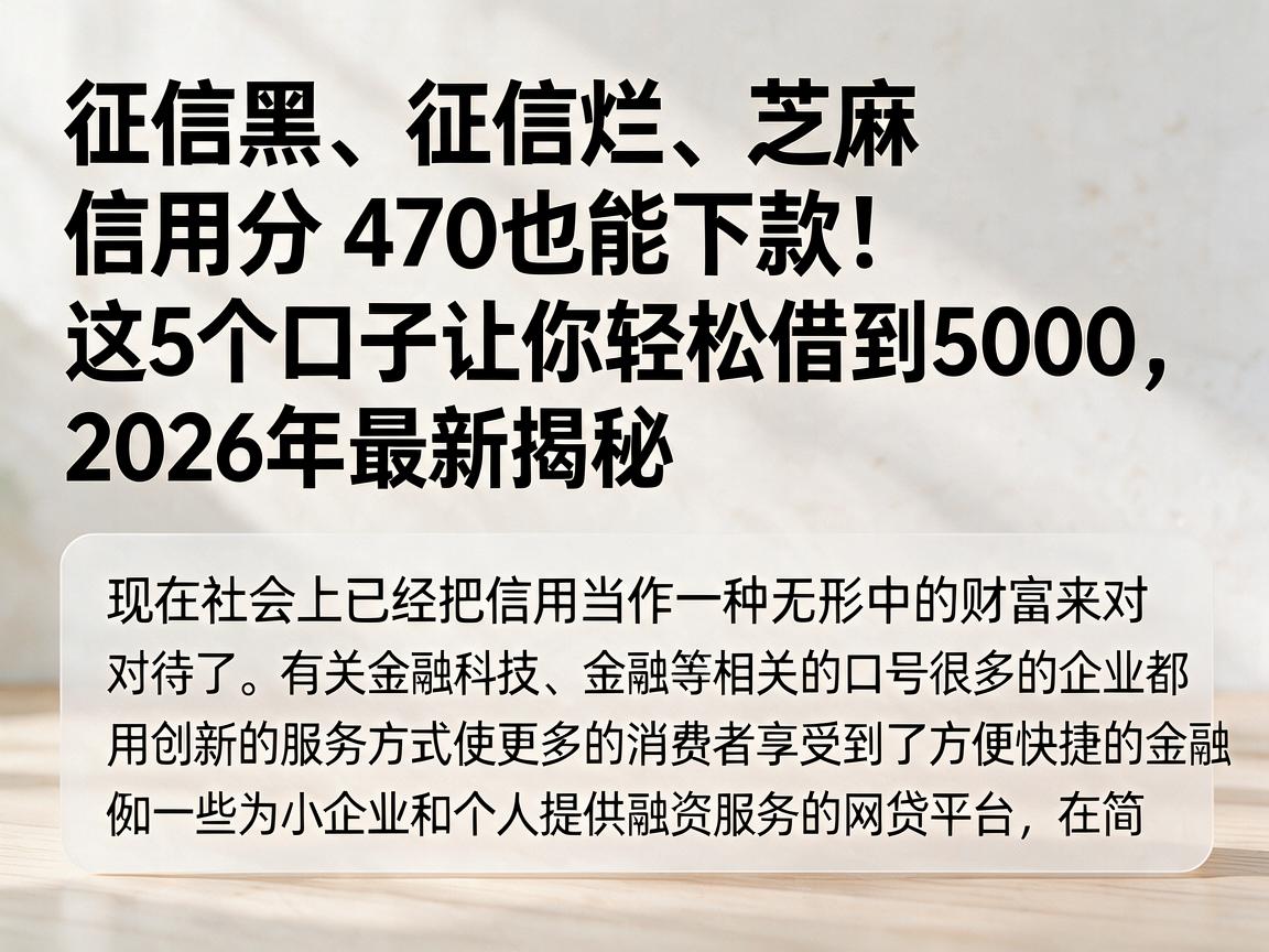 征信黑、征信烂、芝麻信用分470也能下款!这5个口子让你轻松借到5000,2026年最新揭秘