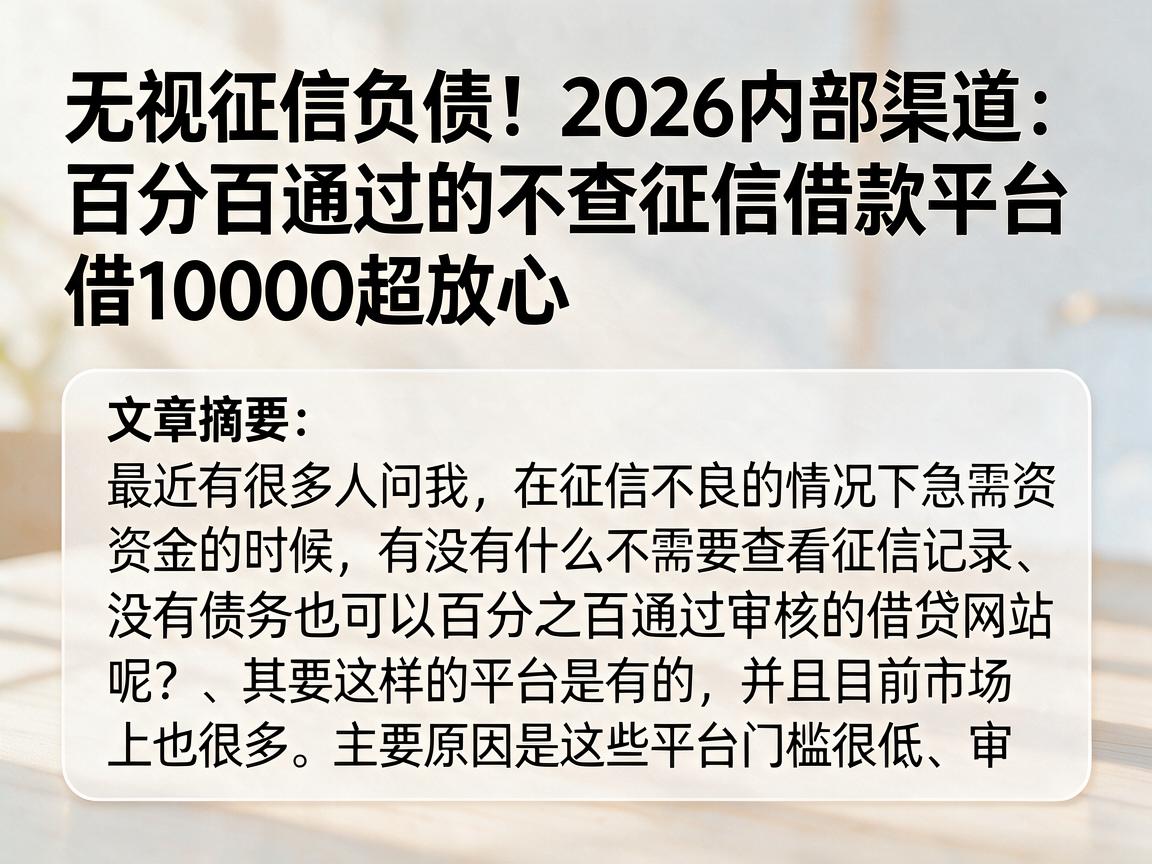 无视征信负债！2026内部渠道：百分百通过的不查征信借款平台，借10000超放心