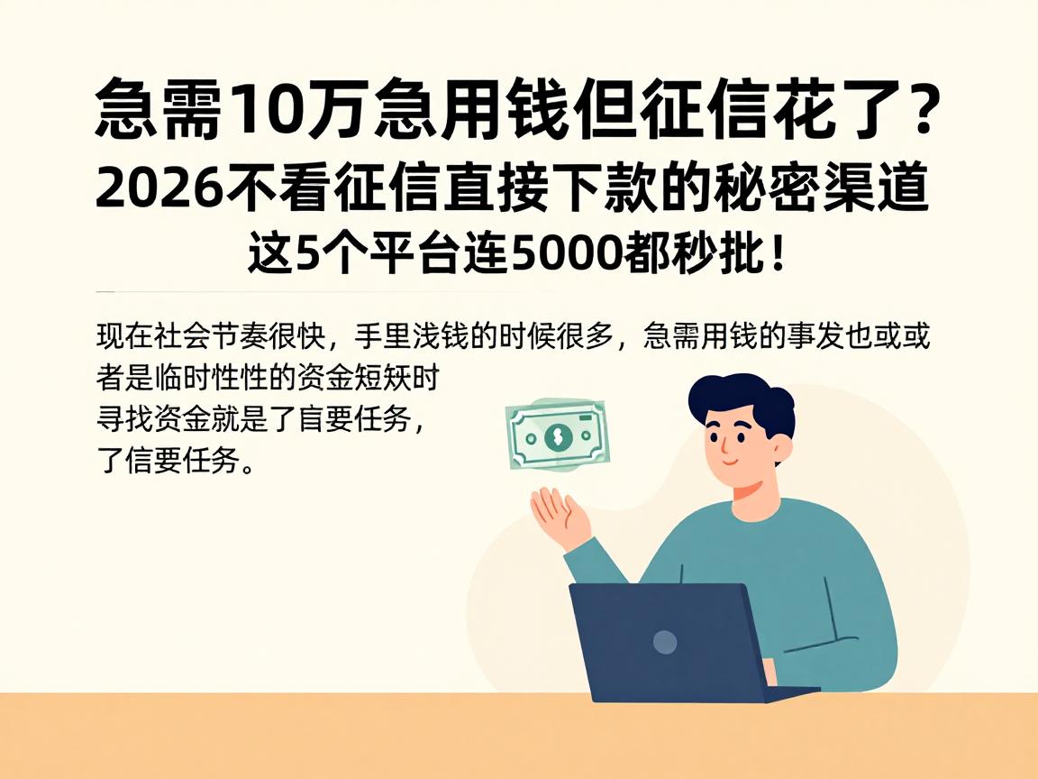急需10万急用钱但征信花了？2026不看征信直接下款的秘密渠道，这5个平台连5000都秒批！