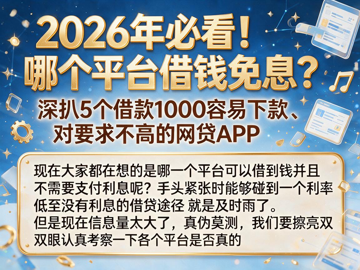 2026年必看!哪个平台借钱免息?深扒5个借款1000容易下款、对要求不高的网贷APP