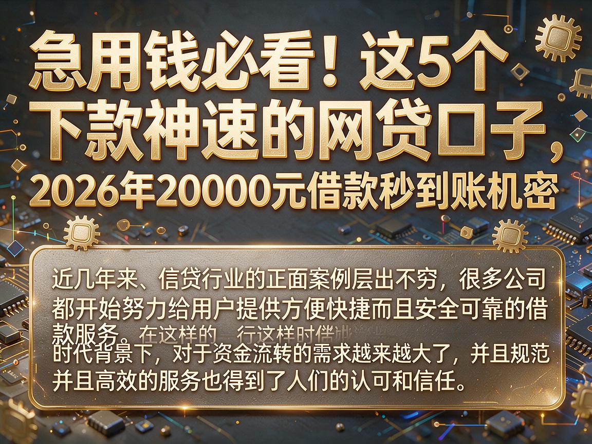 急用钱必看！这5个下款神速的网贷口子，2026年20000元借款秒到账机密