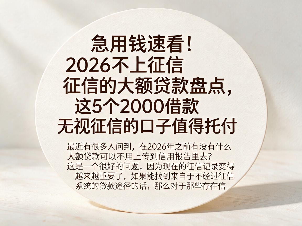急用钱速看!2026不上征信的大额贷款盘点,这5个2000借款无视征信的口子值得托付