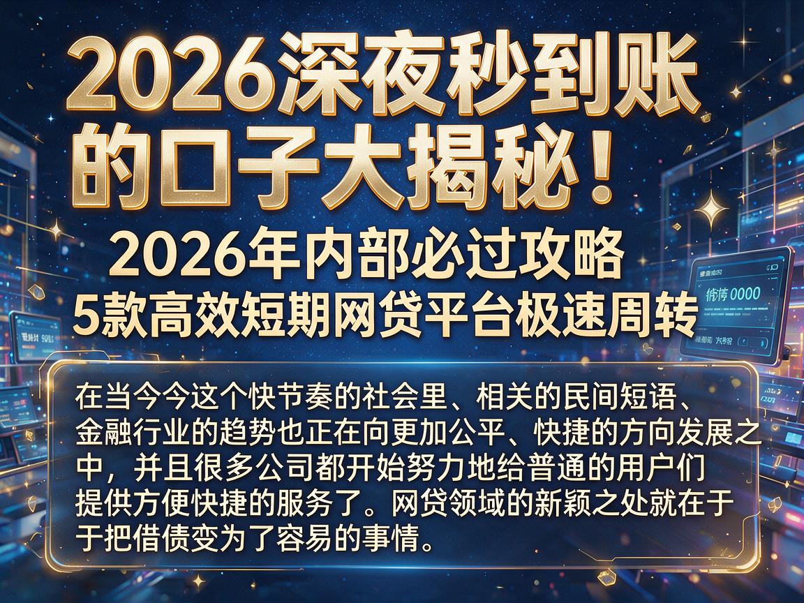 2026深夜秒到账的口子大揭秘!2026年内部必过攻略,5款高效短期网贷平台极速周转