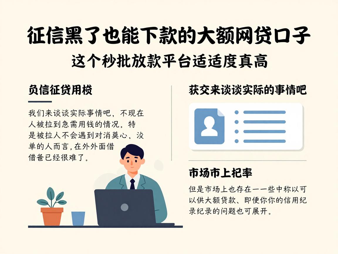 征信黑了也能下款的大额网贷口子,这5个秒批放款平台适配度真高