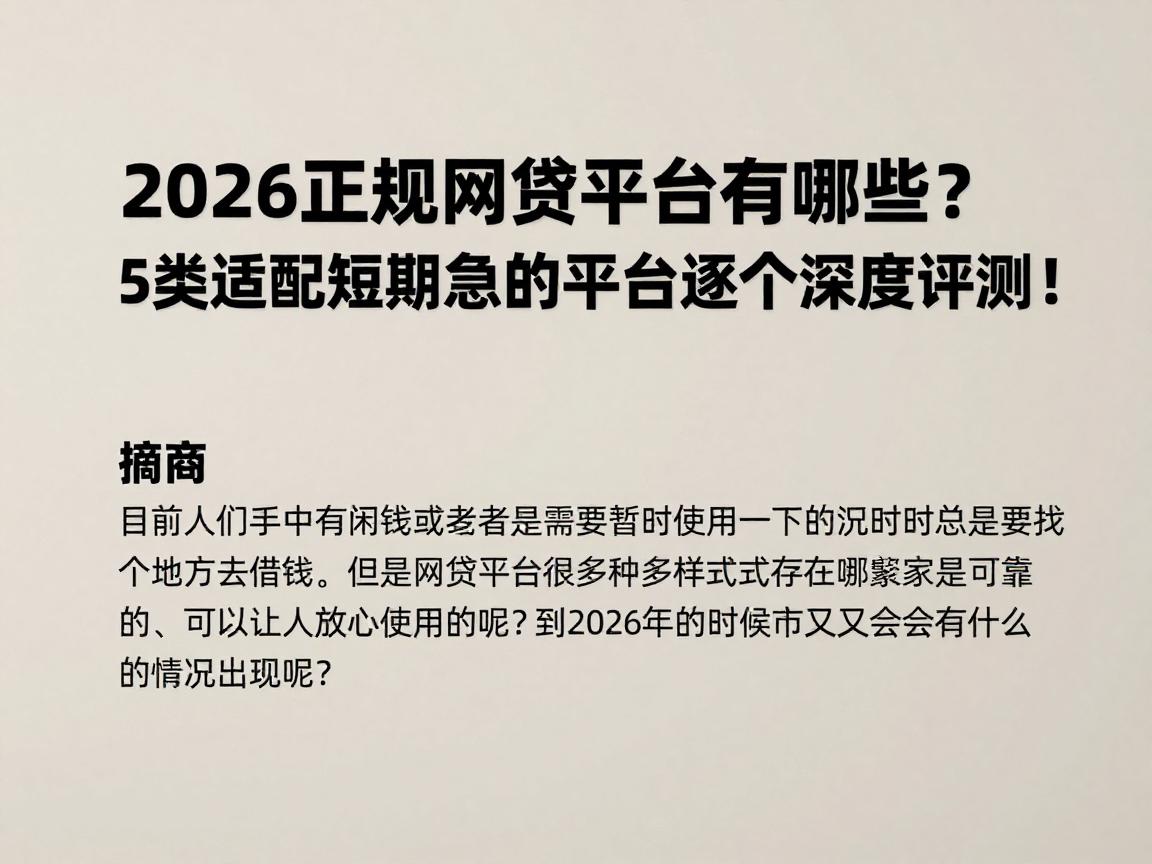 2026正规网贷平台有哪些?5类适配短期应急的平台逐个深度评测!
