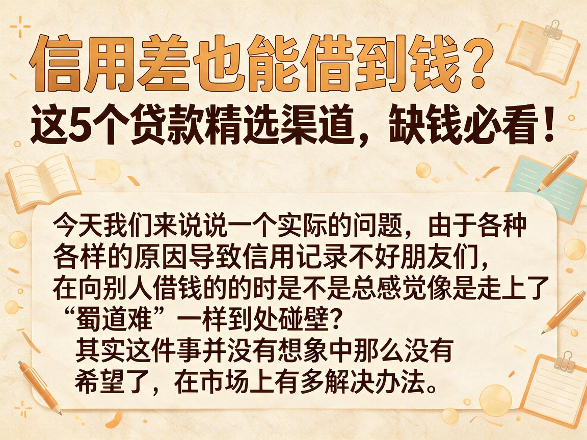 信用差也能借到钱?这5个贷款精选渠道,缺钱必看!
