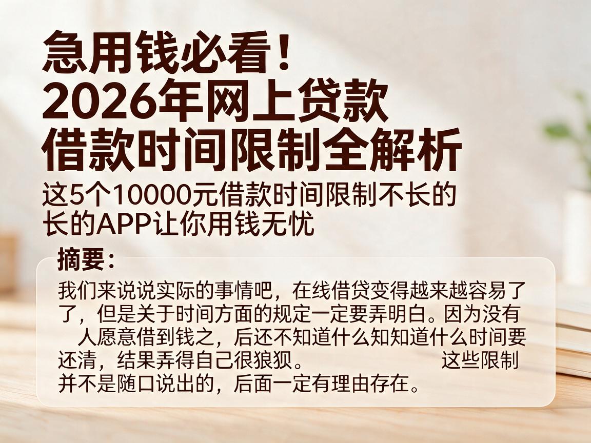 急用钱必看!2026年网上贷款借款时间限制全解析,这5个10000元借款时间限制不长的APP让你用钱无忧