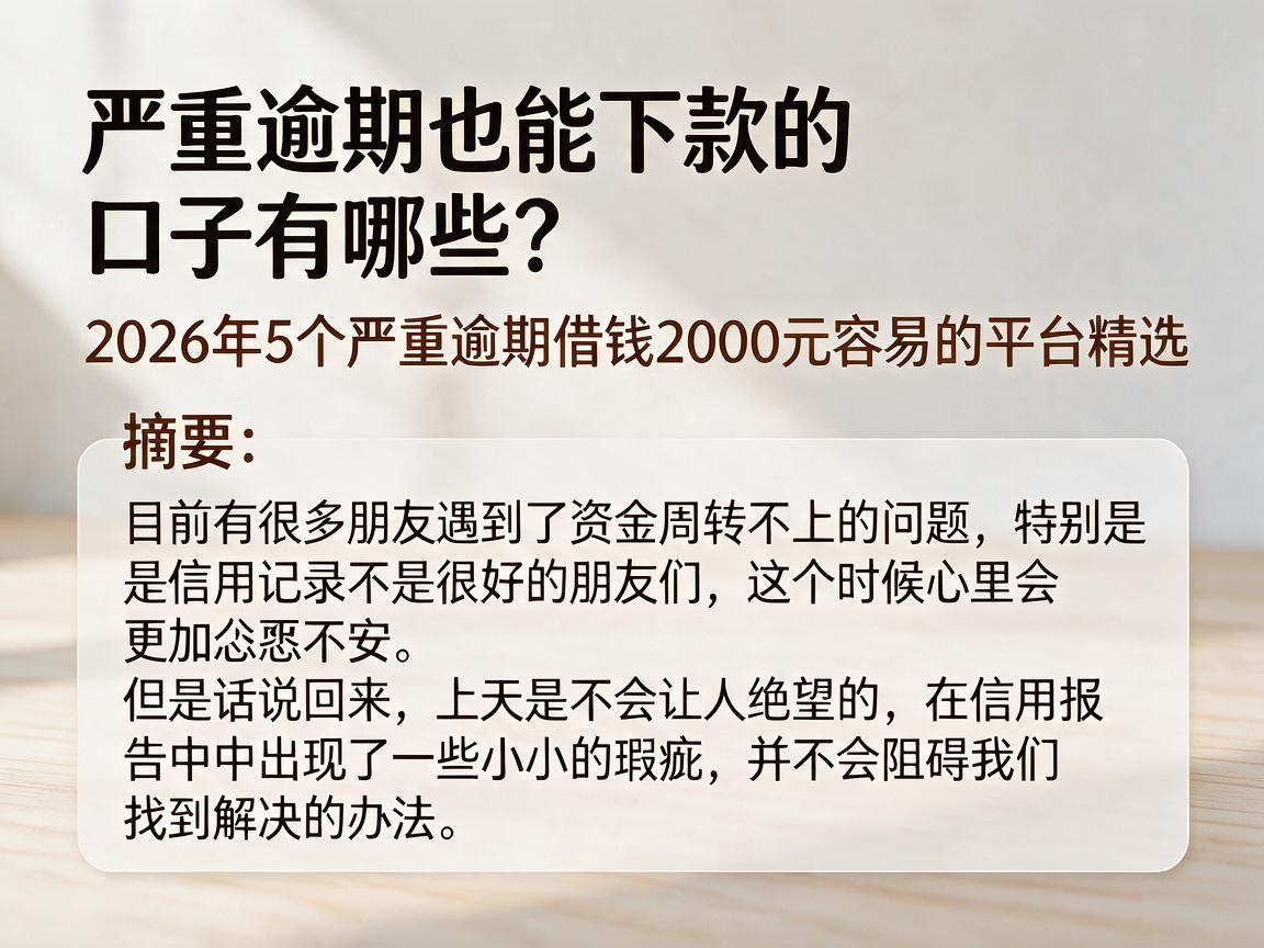 严重逾期也能下款的口子有哪些?2026年5个严重逾期借钱2000元容易的平台精选