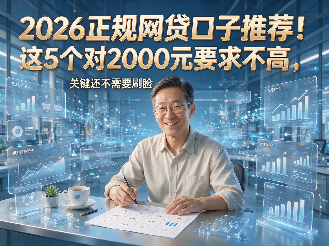 2026正规网贷口子推荐！这5个对2000元要求不高，关键还不需要刷脸