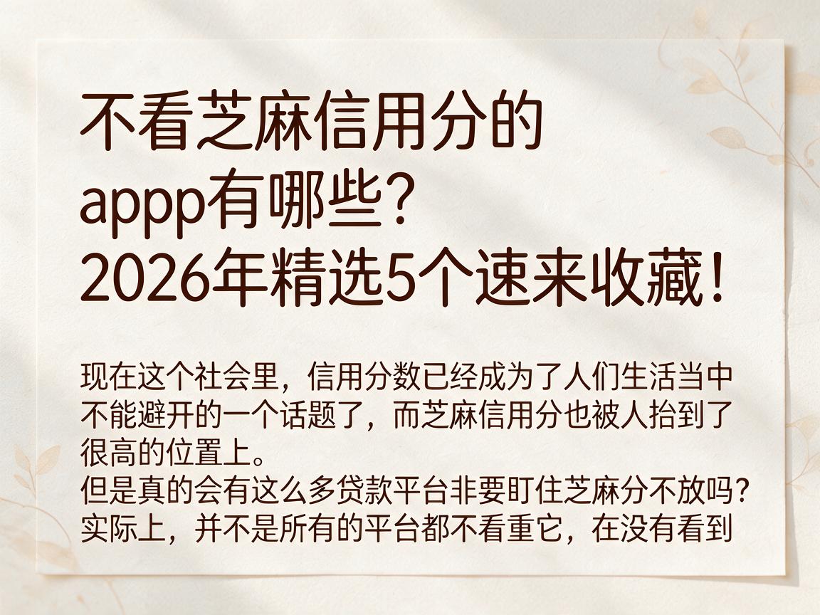不看芝麻信用分的app有哪些？2026年精选5个速来收藏！