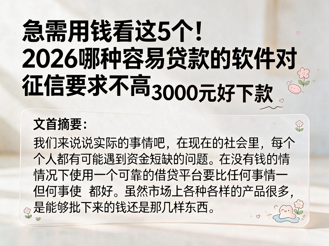 急需用钱看这5个！2026哪种容易贷款的软件对征信要求不高，3000元好下款