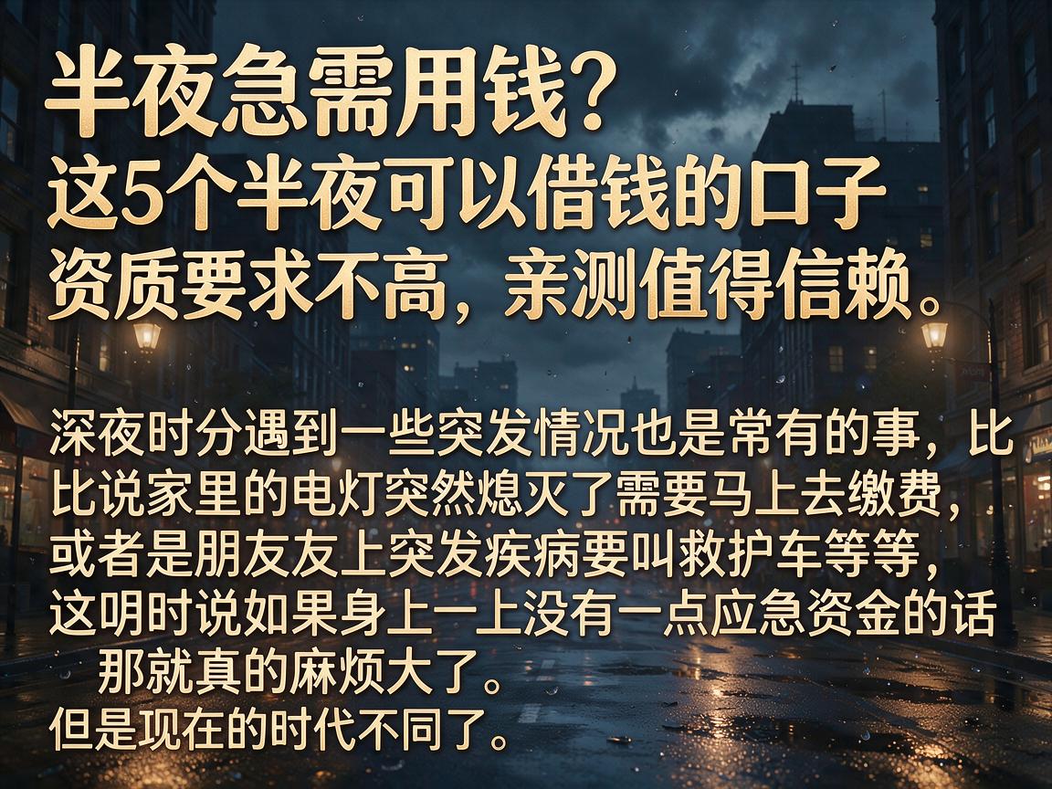 半夜急需用钱?这5个半夜可以借钱的口子资质要求不高,亲测值得信赖