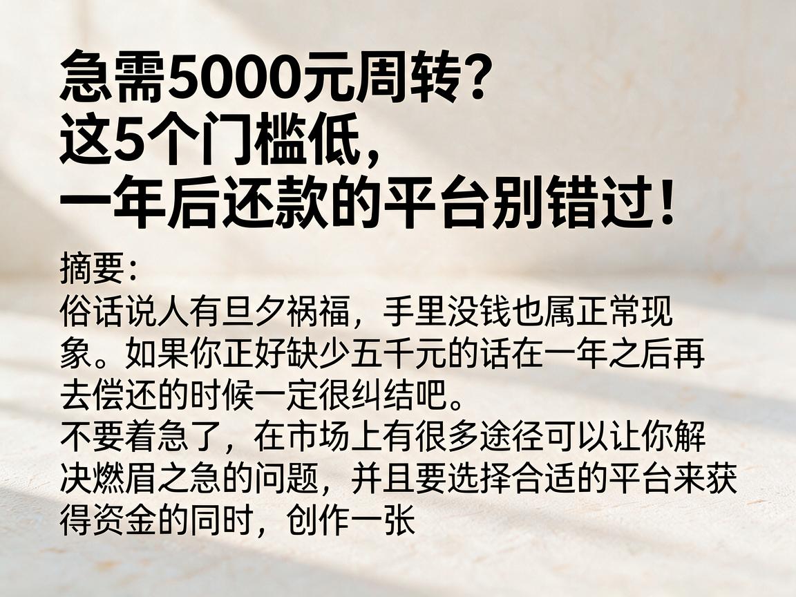 急需5000元周转?这5个门槛低、一年后还款的平台别错过!