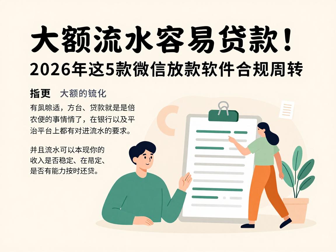 有大额流水容易贷款!2026年这5款微信放款软件合规周转,有大额流水好借钱更安心