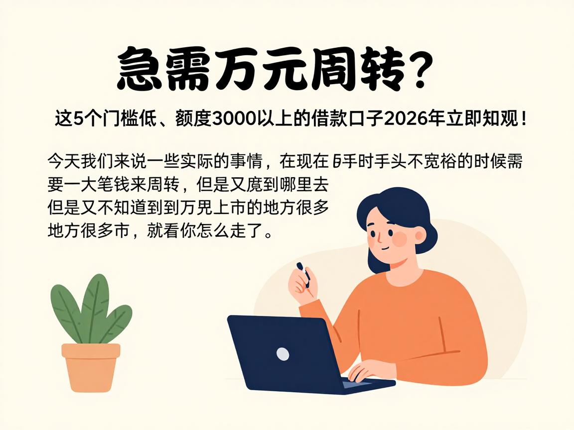急需万元周转?这5个门槛低、额度3000以上的借款口子2026年立即知晓!