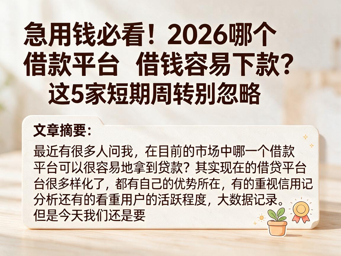 急用钱必看！2026哪个借款平台借钱容易下款？这5家短期周转别忽略