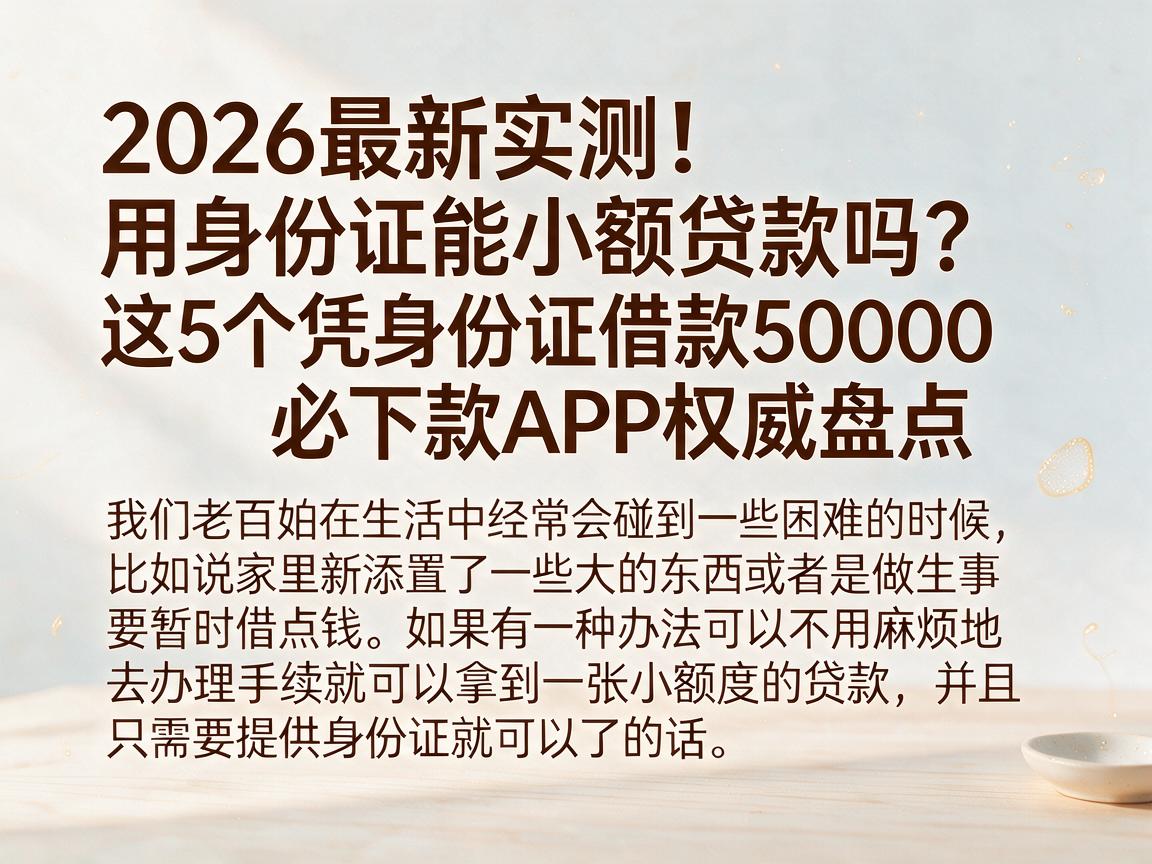 2026最新实测!用身份证能小额贷款吗?这5个凭身份证借款50000必下款APP权威盘点