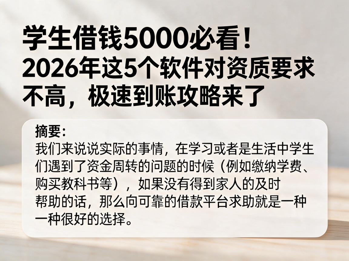 学生借钱5000必看！2026年这5个软件对资质要求不高，极速到账攻略来了