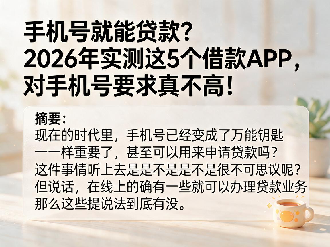 手机号就能贷款?2026年实测这5个借款APP,对手机号要求真不高!