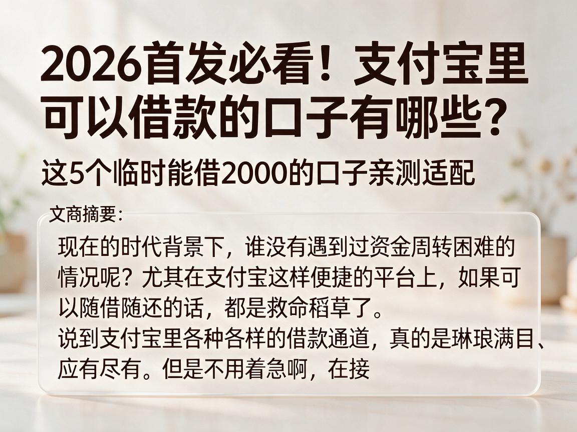 2026首发必看！支付宝里可以借款的口子有哪些？这5个临时能借2000的口子亲测适配