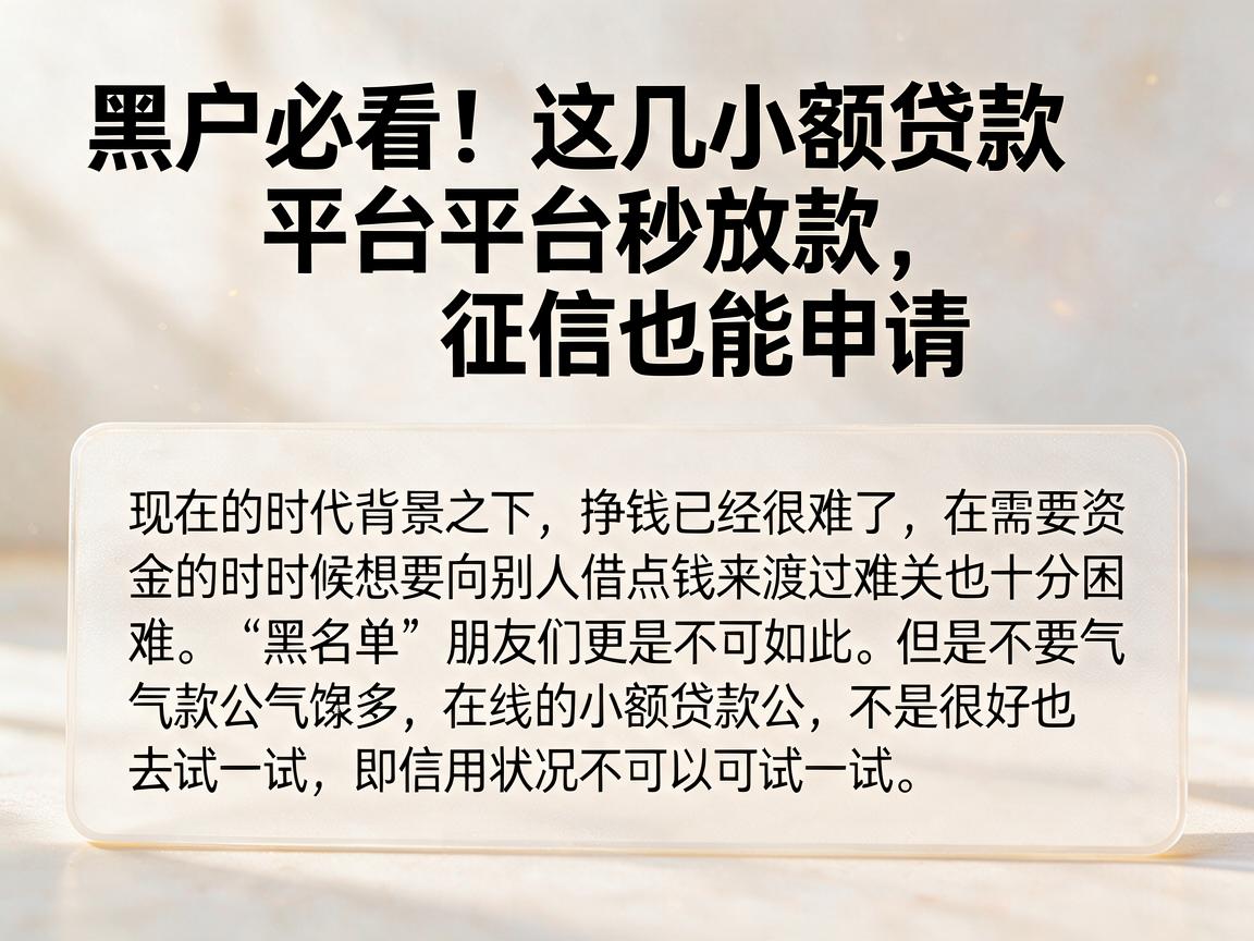 黑户必看！这几小额贷款平台秒放款，征信也能申请