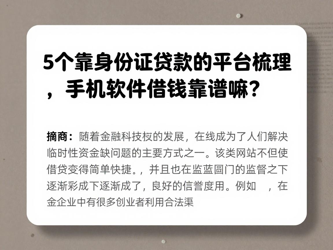 5个靠身份证贷款的平台梳理,手机软件借钱靠谱嘛?