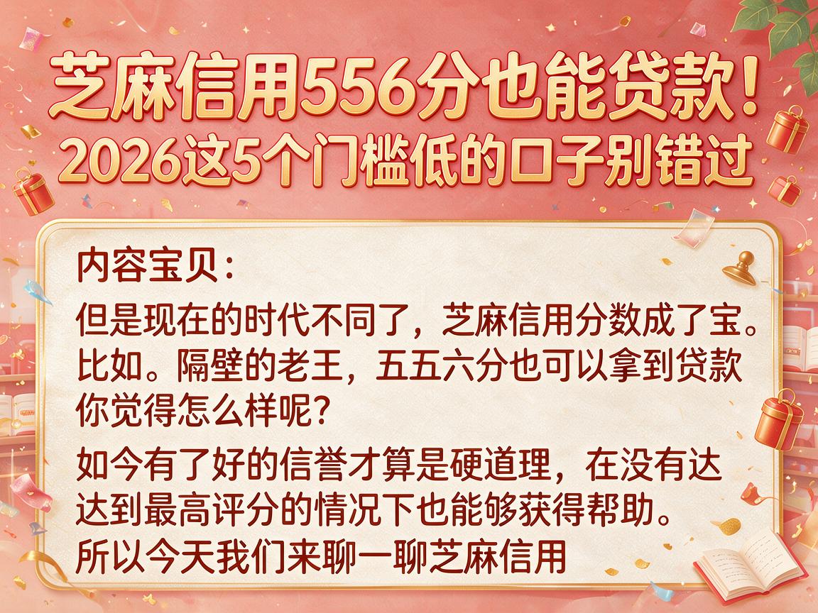 芝麻信用556分也能贷款!2026这5个门槛低的口子别错过