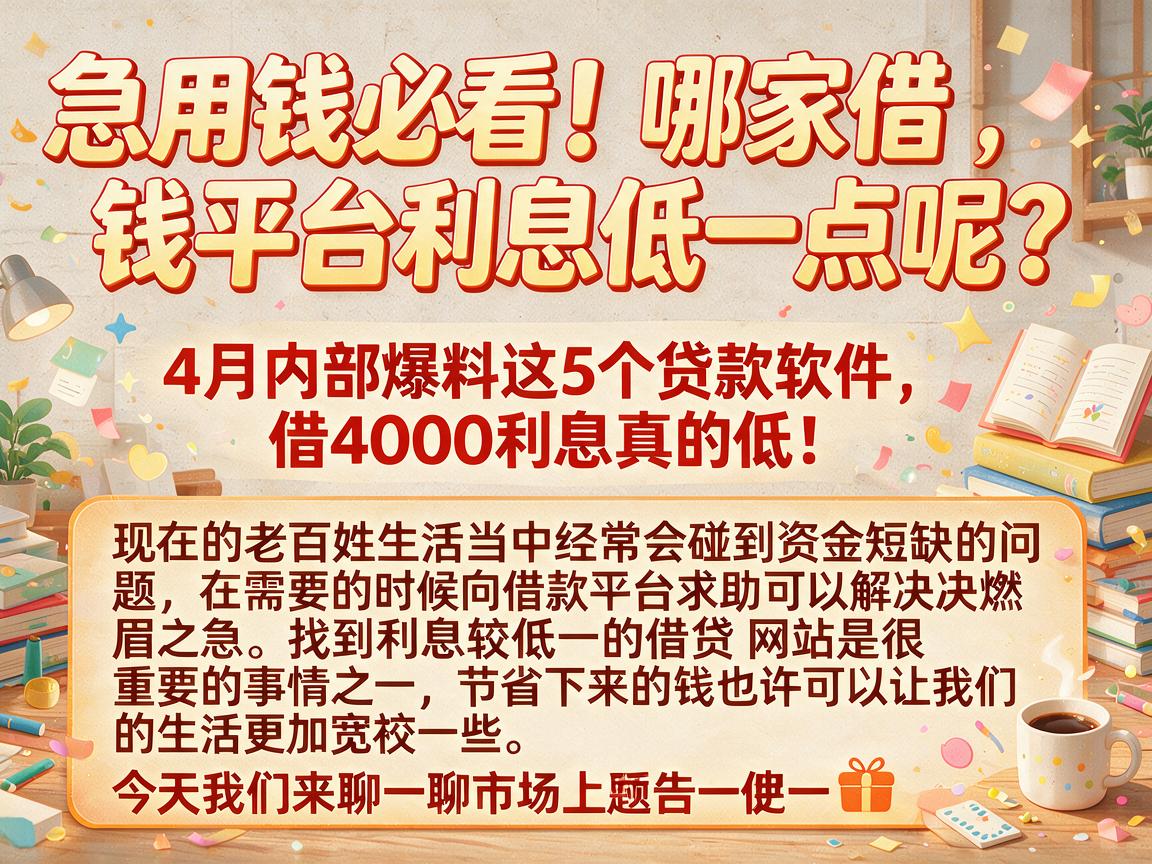急用钱必看!哪家借钱平台利息低一点呢?4月内部爆料这5个贷款软件,借4000利息真的低!