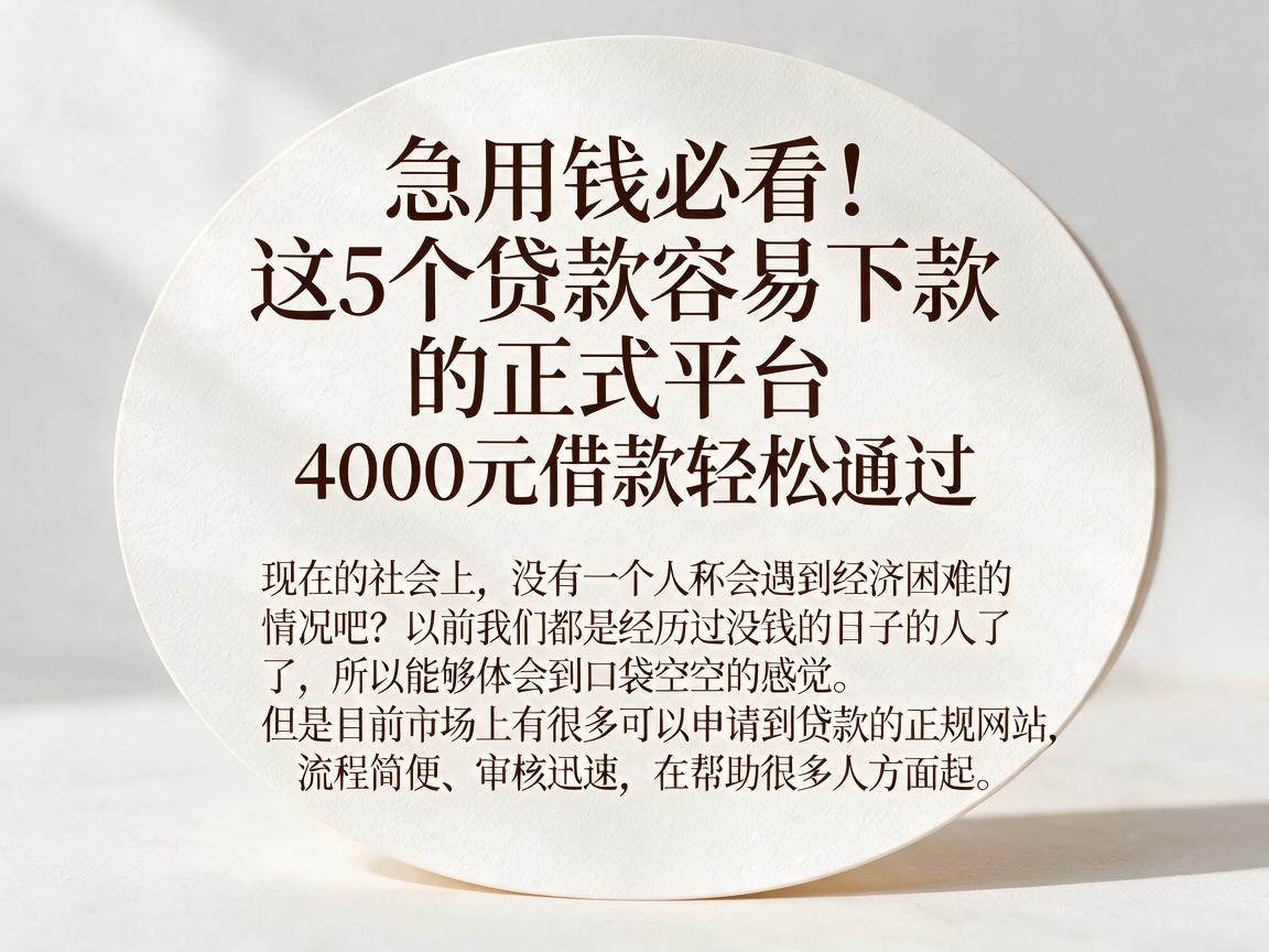 急用钱必看!这5个贷款容易下款的正式平台,4000元借款轻松通过