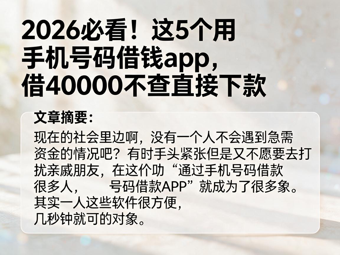 2026必看！这5个用手机号码借钱app，借40000不查直接下款