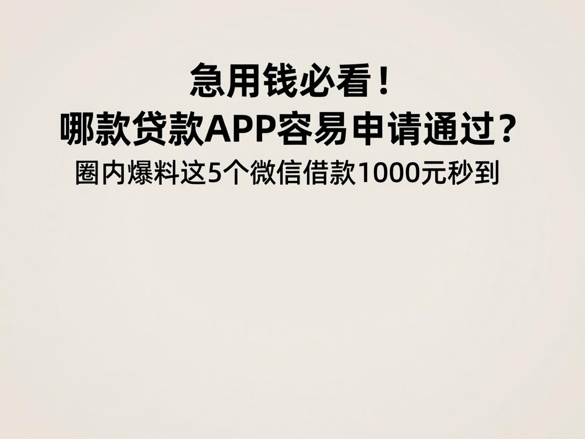 急用钱必看!哪款贷款APP容易申请通过?圈内爆料这5个微信借款1000元秒到