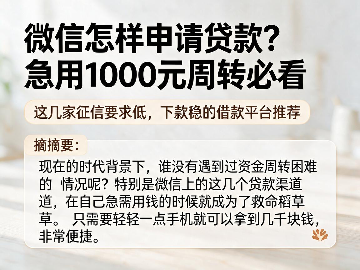 微信怎样申请贷款?急用1000元周转必看,这几家征信要求低、下款稳的借款平台推荐