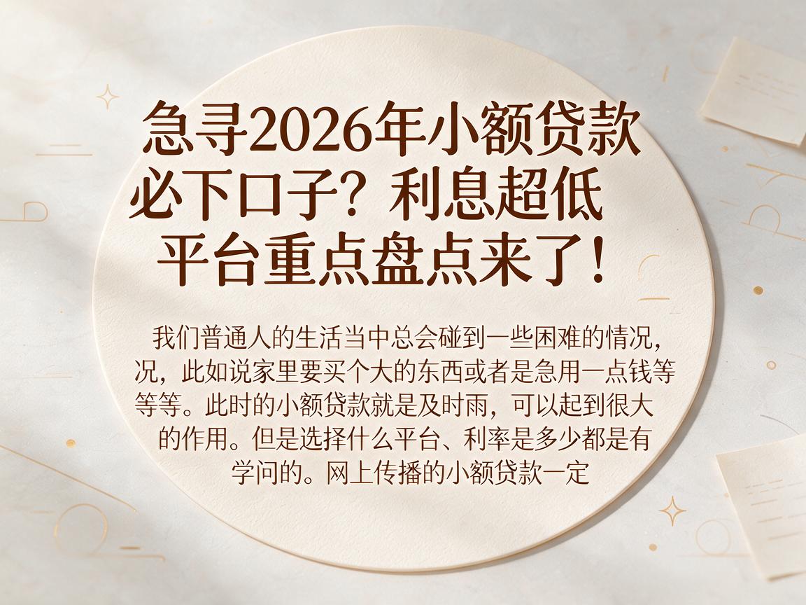 急寻2026年小额贷款必下口子?利息超低平台重点盘点来了!