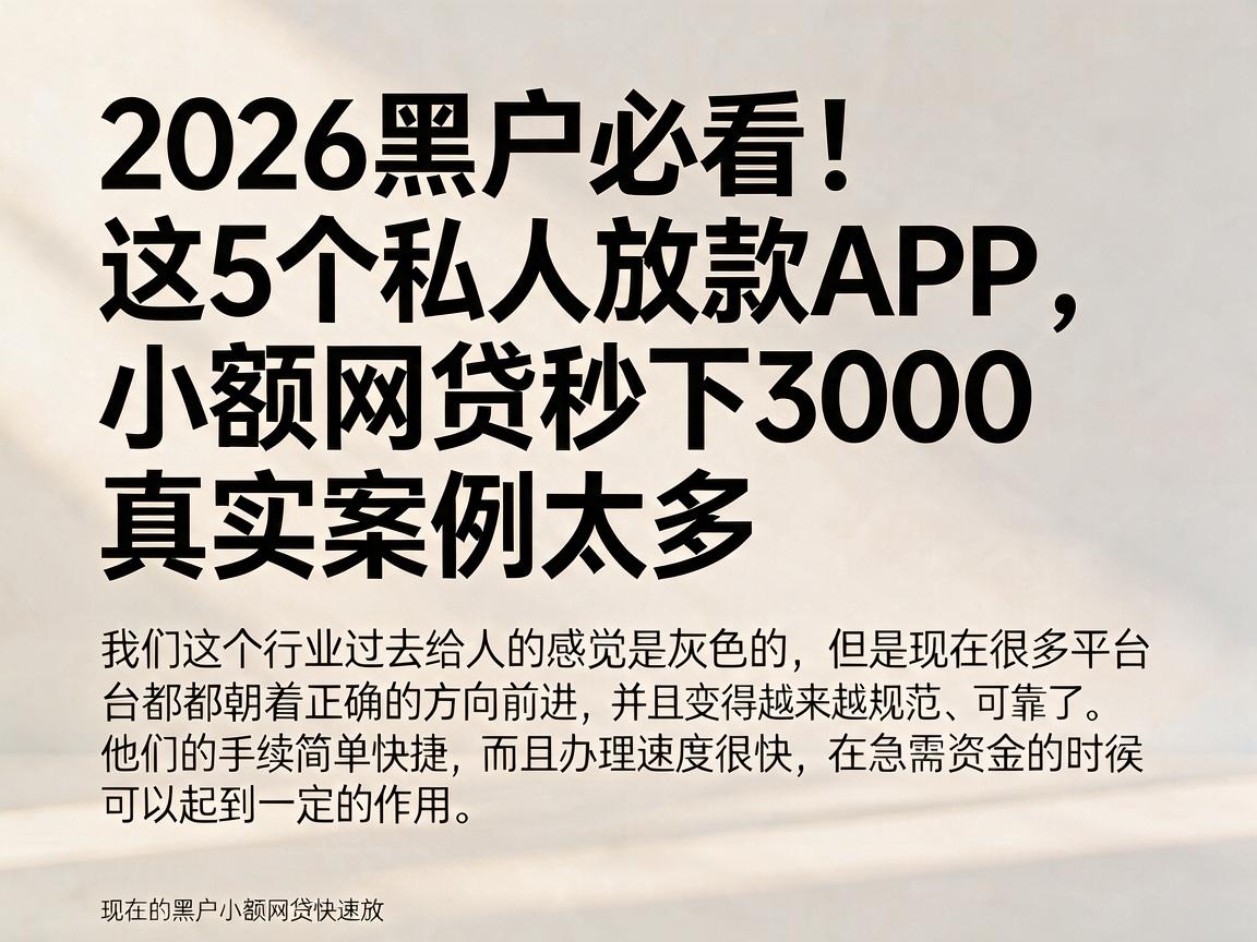 2026黑户必看!这5个私人放款APP,小额网贷秒下3000,真实案例太多