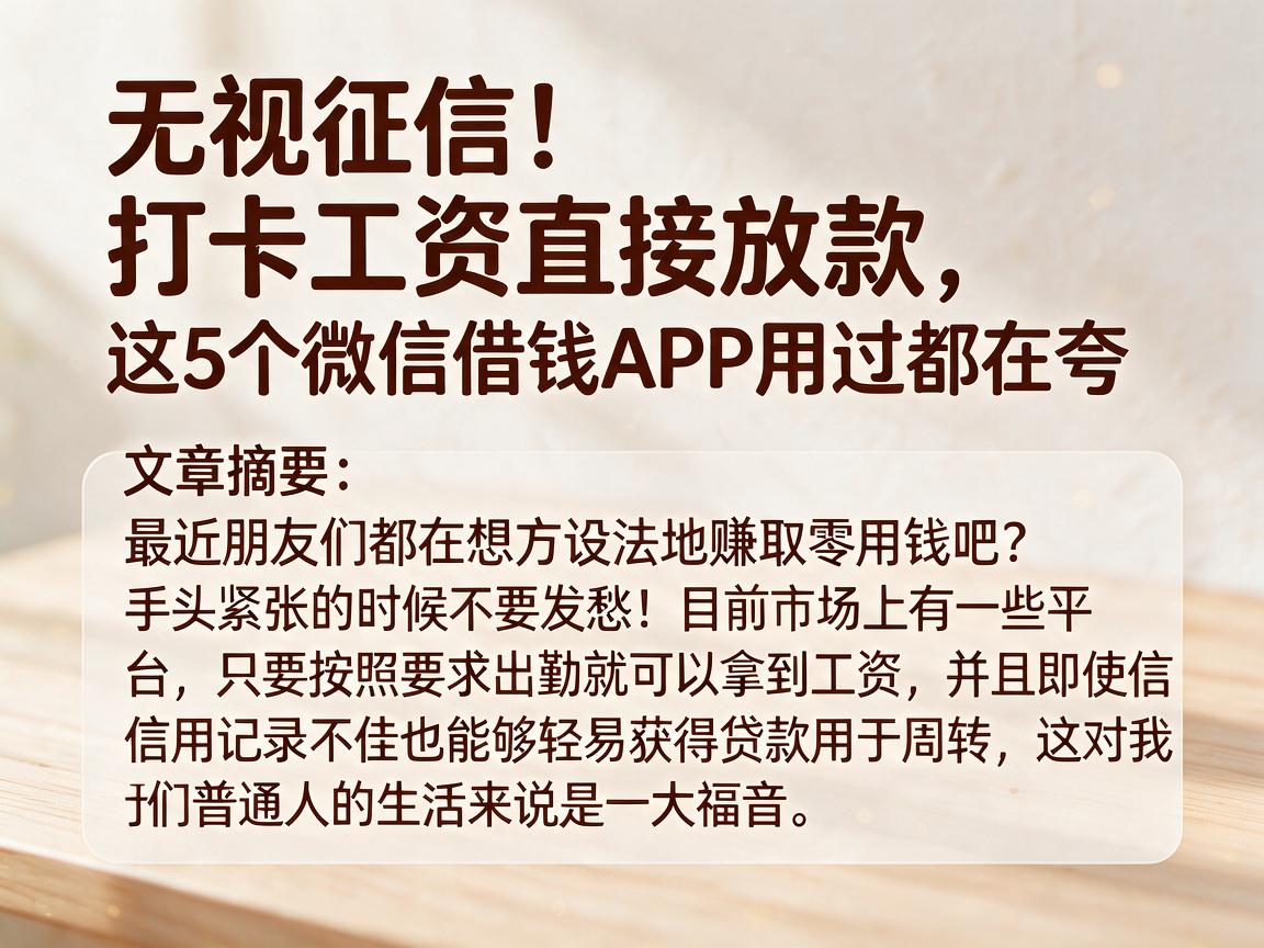 无视征信!打卡工资直接放款,这5个微信借钱APP用过都在夸