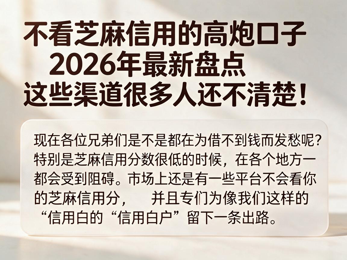 不看芝麻信用的高炮口子2026年最新盘点,这些渠道很多人还不清楚!