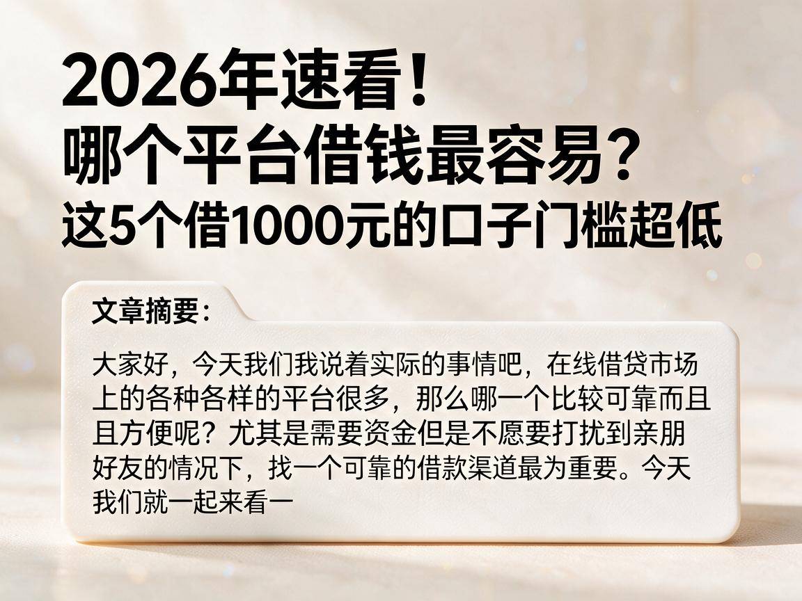 2026年速看!哪个平台借钱最容易?这5个借1000元的口子门槛超低